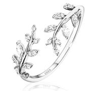 925 Sterling Silver Open Rings,Adjustable Personalised Finger Wrap Around Leaves Promise Ring,Stylish Bling Rhinestones Cubic Zirconia Sterling Silver Rings Jewelry for Women Girls Chic Gifts