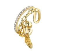 925 Sterling Silver Open Vintage Ethnic Crystal Anxiety Ring with Chain Cubic Zirconia Spike Pendant Adjustable Finger Ring for Women Golden