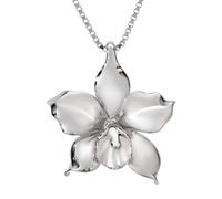 925 Sterling Silver Orchid Flower Necklace Pendant with 18" Box Chain, Nickle Free Hypoallergenic for Sensitive Skin, Island Tropical Jewelry with Gift Box, M, Sterling Silver, No Gemstone
