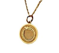 925 Sterling Silver Ouroboros Serpent Pendant Necklace |LK_NLC_01135 | gold plated round coin engraved eternal snake symbol with 18 inch cable chain mythology inspired jewelry