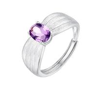 925 Sterling Silver Oval Cut Gemstone Ring For Women Vintage Chunky Ring 14K Gold Plated Brushed Band Cocktail Eternity Engagement Promise Wedding Band Amethyst