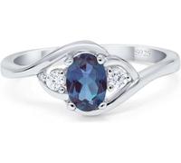 925 Sterling Silver Oval Cut Three Stone Alexandrite Ring, June Birthstone, Vintage Style Colour Changing Gemstone Ring for Women (L)