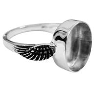 925 Sterling Silver Oval Shape Blank Bezel Ring Setting, Blank Ring Base, With Angel Wings Band, Bezel For Resin, Keepsake Jewelry.