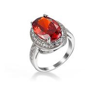 925 Sterling Silver Oval Simulated Ruby and Cubic Zirconia Round Halo Ring Cocktail Engagement Ring for Women Luxury Diamond Wedding Proposal Ring (6#)