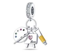 925 Sterling Silver Painter Artist Palette and Easel Dangle Bead Charm For Pandora Bracelets Charms Necklace | Cubic Zirconia | Gift Boxed
