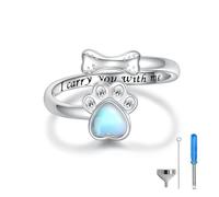 925 Sterling Silver Paw Print Urn Ring for Dog Ashes Cremation Jewellery Keepsake Gift for Women Animal Lovers, Sterling Silver, Opal