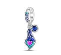925 Sterling Silver Peacock Feather Good Luck Dangle Charm Bead For Pandora Bracelets Charms Necklace | Enamel Charm | Gift Boxed