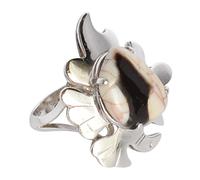 925 Sterling Silver Peanut Wood Jasper Ring Fancy 17x14mm Natural Brown White Gemstone Handmade Boho Jewelry for Women Statement Cocktail Gift M 1/2, 53 (16.9)