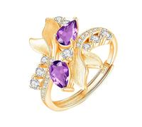 925 Sterling Silver Pear Cut Ruby For Women Natural Gemstone Chunky Ring 14K Gold Plated Matte Band Luxury Cubic Zirconia Cocktail Promise Wedding Band For Her Amethyst 14K Gold Plated