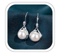 925 Sterling Silver Pearl Earrings for Women, Pearl Drop Earrings with Sparkling Cubic Zirconia, Hypoallergenic Teardrop Large Pearls Drop Dangle Earring, Jewellery Gift for Women Girls