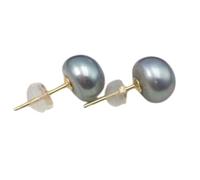 925 Sterling Silver Pearl Stud Earrings, Black Pearl Stud Earrings, 6-10mm Natural Cultured Seawater Pearls (Gray)