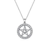 925 Sterling Silver Pentagram Pentacle Pendant Necklace Wiccan Star Crescent Moon Necklaces Jewelry for Women Men Gifts