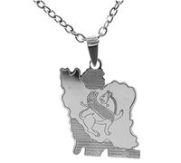 925 Sterling Silver Persian Pahlavi Iran Map Necklace with Lion Wings, Without Gemstones.