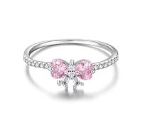 925 Sterling Silver Pink Bow Tie Statement Ring Full Paving Cz Band Ring For Mother Gift Trendy Lovely Jewelry
