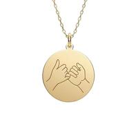 925 Sterling Silver Pinky Promise Pendant Necklace with |LK_NLC_01062 | 18 inch cable chain gold plated round friendship promise medallion 24mm symbolic jewelry gift