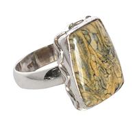 925 Sterling Silver Pinolith Fancy Cabochon Ring | Handmade Green Gemstone Jewelry | 18x14mm Designer Silver Statement Ring for Women M 1/2, 53 (16.9)