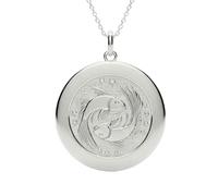 925 Sterling Silver Pisces Zodiac Pendant Necklace with |LK_NLC_02502 | 18 inch cable chain round pisces horoscope charm necklace 24mm polished pendant 1.5mm thick astrology