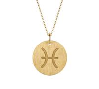 925 Sterling Silver Pisces Zodiac Sign Pendant Necklace |LK_NLC_00872 | gold plated 25mm round disc 1.5mm thick engraved astrology symbol medallion with 18 inch cable chain for