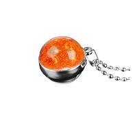 925 Sterling Silver Planet Necklace For Women And Men, Double Sided Solar System Venus Earth Sun Dome Glass Necklaces, Saturn Gold, Necklace,