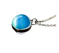 925 Sterling Silver Planet Necklace For Women And Men, Solar System Universe Space Moon Sun Earth Necklaces Two-sided Glass Pendant Nebula Necklace,