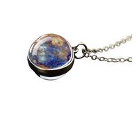925 Sterling Silver Planet Necklace For Women And Men, Solar System Universe Space Moon Sun Earth Necklaces Two-sided Glass Pendant Nebula Necklace,