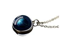 925 Sterling Silver Planet Necklace For Women And Men, Solar System Universe Space Moon Sun Earth Necklaces Two-sided Glass Pendant Nebula Necklace,
