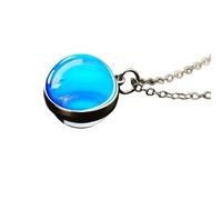 925 Sterling Silver Planet Necklace For Women And Men, Solar System Universe Space Moon Sun Earth Necklaces Two-sided Glass Pendant Nebula Necklace,
