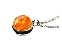 925 Sterling Silver Planet Necklace For Women And Men, Solar System Universe Space Moon Sun Earth Necklaces Two-sided Glass Pendant Nebula Necklace,