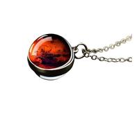 925 Sterling Silver Planet Necklace For Women And Men, Solar System Universe Space Moon Sun Earth Necklaces Two-sided Glass Pendant Nebula Necklace,