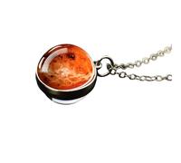 925 Sterling Silver Planet Necklace For Women And Men, Solar System Universe Space Moon Sun Earth Necklaces Two-sided Glass Pendant Nebula Necklace,