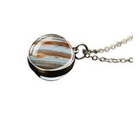 925 Sterling Silver Planet Necklace For Women And Men, Solar System Universe Space Moon Sun Earth Necklaces Two-sided Glass Pendant Nebula Necklace,
