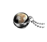 925 Sterling Silver Planet Necklace For Women And Men, Solar System Universe Space Necklaces Two-sided Glass Pendant, Saturn Gold, Necklace, Earth