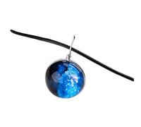 925 Sterling Silver Planet Necklace For Women And Men, Space Universe Stars Glass Pendant Crystal Pattern Leather Chain Necklace, Astronaut