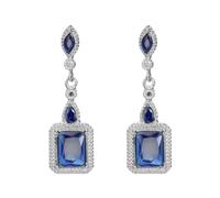 925 Sterling Silver Plated Square Emerald Sapphire Ruby Cubic Zirconia Dangle Halo Earrings for Women CZ Crystal Diamond Drop Dangling Ear Stud Wedding Bridal Dangle Earring for Bride (Emerald)