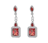 925 Sterling Silver Plated Square Emerald Sapphire Ruby Cubic Zirconia Dangle Halo Earrings for Women CZ Crystal Diamond Drop Dangling Ear Stud Wedding Bridal Dangle Earring for Bride (Emerald)