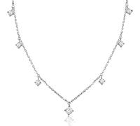 925 Sterling Silver Plated with Platinum Necklace with 0.3ct Moissanite Center and 6×0.1ct Scattered Moissanites - Versatile for Solo or Layering Wear 39+4mm Adjustable