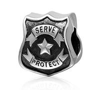 925 Sterling Silver Police Charm Serve and Protect Charm 925 Sterling Silver Shield Charm Five-Pointed Star Charm for Pandora Charm Bracelet