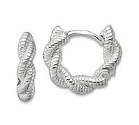 925 Sterling Silver Polish Textured Twisted Hinged Round Hoop Earrings 11.3x14.35mm Wide 3.5mm Thick-Hoop Earring for Women