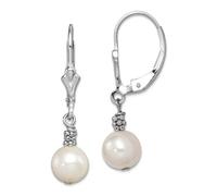925 Sterling Silver Polished Leverback White Freshwater Cultured Pearl Earrings 27x6mm Wide Dangle Earring for Women