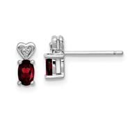 925 Sterling Silver Post Polished back Garnet and Diamond Earrings 8x3mm Wide Stud Earring for Women