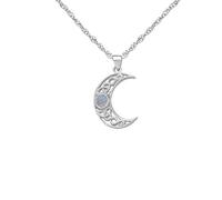 925 Sterling Silver Precious Metal Traditional Celtic Holy Trinity Knots Design Crescent Moon Shaped Necklace Pendant - A Genuine Moonstone - Includes A 16" Silver Chain