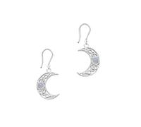925 Sterling Silver Precious Metal Traditional Celtic Holy Trinity Knots Design Crescent Moon Shaped Pair Of Earrings - A Genuine Moonstone
