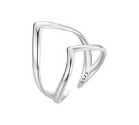 925 Sterling Silver Punk V-shaped Opening Ring Double-layer Adjustable Heart Ring Simple Fine Jewelry For Women