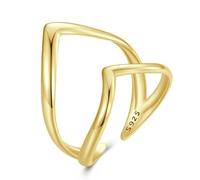 925 Sterling Silver Punk V-shaped Opening Ring Double-layer Adjustable Heart Ring Simple Fine Jewelry For Women