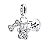 925 Sterling Silver Puppy Dog Charm fits Pandora Moments Charms Bracelets - Paw Print Bone Best Friend Pendant Bead - Gift for Women Her & Girls Daughter Mum Nan Wife Daughter Sister