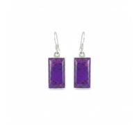 925 Sterling Silver Purple Copper Turquoise Dangle Earrings, Rectangular Gemstone Handmade Statement Jewelry for Women