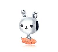 925 Sterling Silver Rabbit Charm Dog Charm Gifaffe Charm Dove Charm Cat Charm Fish Charm Crab Charm Owl Charm Monkey Charm for Pandora Charm Bracelet (Rabbit and Carrot)