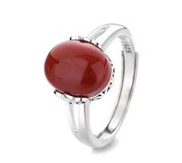 925 Sterling Silver Red Agate Ring for Women Chinese Style auspicious Ring Lucky Charm Jewelry Gifts for Wife Mom Grandma