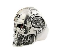 925 Sterling Silver Red CZ Eyes Terminator Biker Robot Ring Punk JewelryTA80A UK Size P½~Z1 (UK R½ (59.5mm))