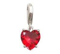 925 Sterling Silver Red CZ Love Heart Teddy Bear Clip-on Lobster Clasp Charm | For Linked Chain Bracelets or Necklace | Gift for Birthday Anniversary Christmas